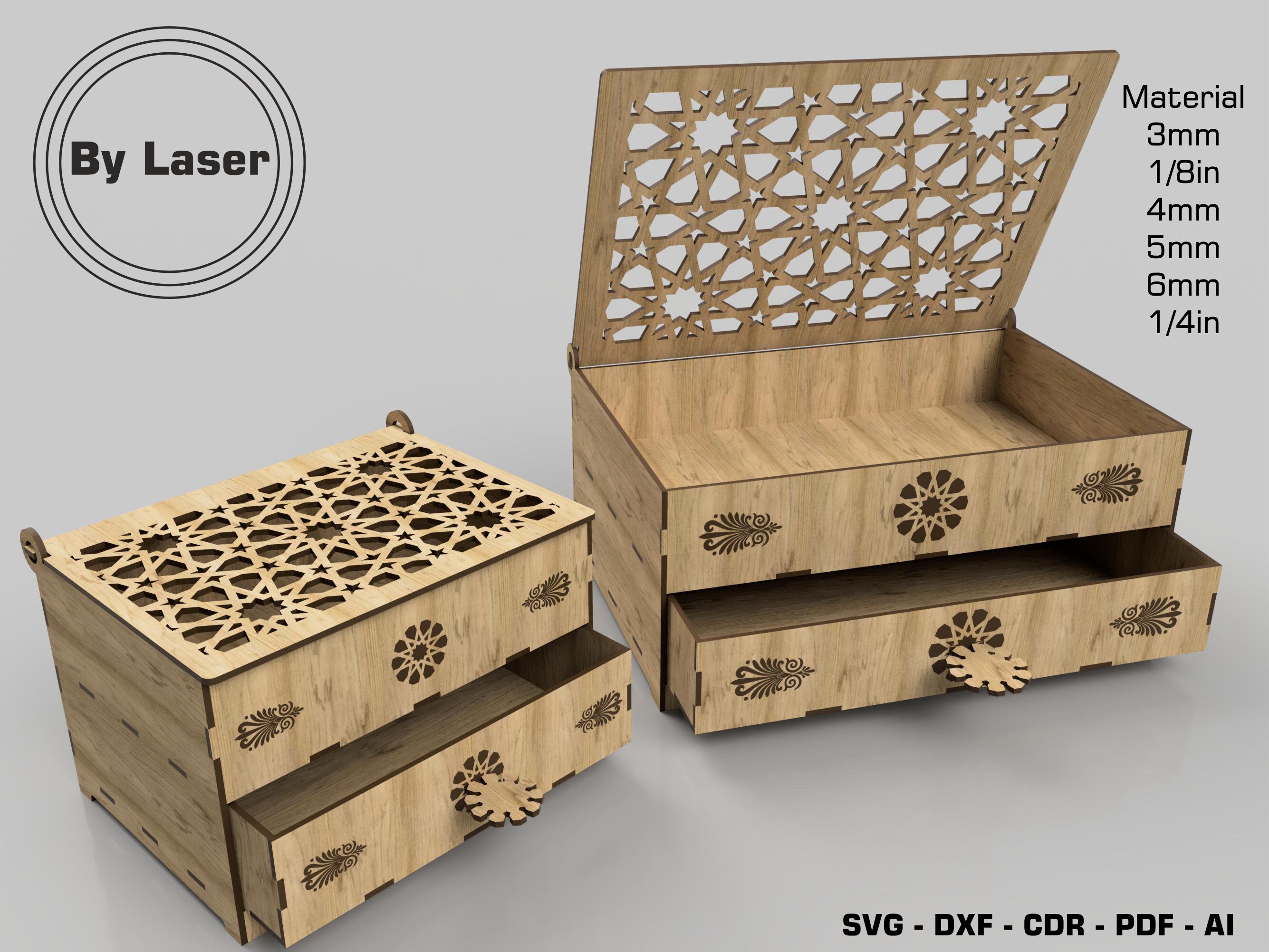 Laser Cut Chest of Drawers Box Files , Wooden Jewelry Box, Desktop ...