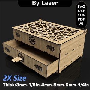 レーザーカットのチェストボックスファイル、木製ジュエリーボックス、デスクトップオーガナイザーSVG
