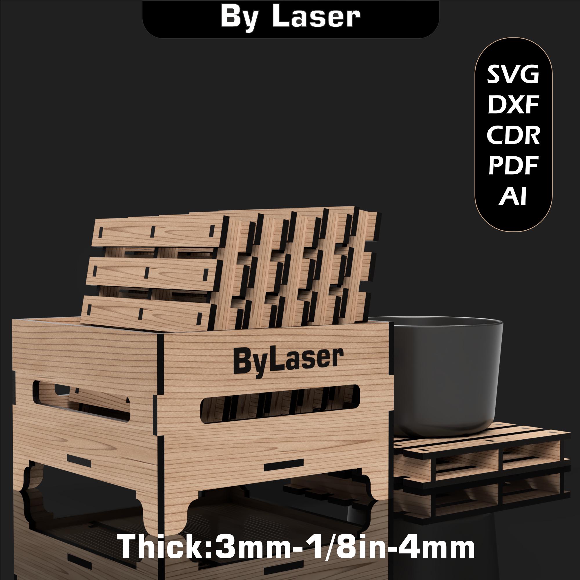 Laser Cut Pallet Coaster Files, Wooden Coasters, Glowforge File SVG DXF ...