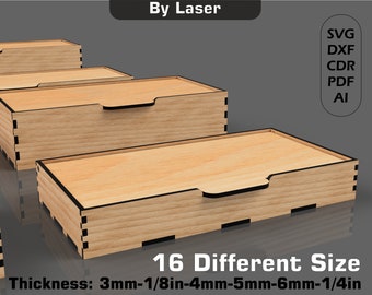 Lasergesneden doos met opklapbaar deksel, opbergdoos, 16 verschillende maten, meerdere materiaaldiktes, lasersnijden bestanden Glowforge SVG, DXF