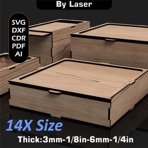 Laser Cut Boxes with Slide Lid box, 14X Size, Wooden Keepsake Box Files SVG