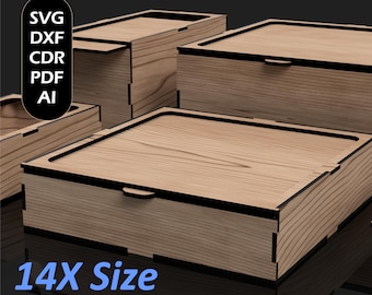 Laser Cut Boxes with Slide Lid box, 14X Size, Wooden Keepsake Box Files SVG