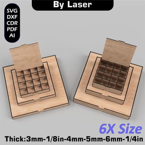 Laser Cut Storage Box Files, Flip Up Lid, Compartments Box, Digital Download Svg image 4