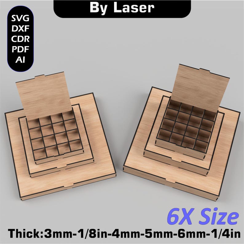 Laser Cut Storage Box Files, Flip Up Lid, Compartments Box, Digital Download Svg image 4