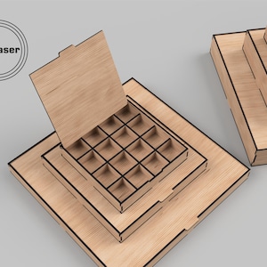 Boîte de rangement découpée au laser - Boîtes avec couvercle rabattable et compartiment - 6 tailles - Téléchargement numérique - Fichiers Glowforge SVG PDF DXF
