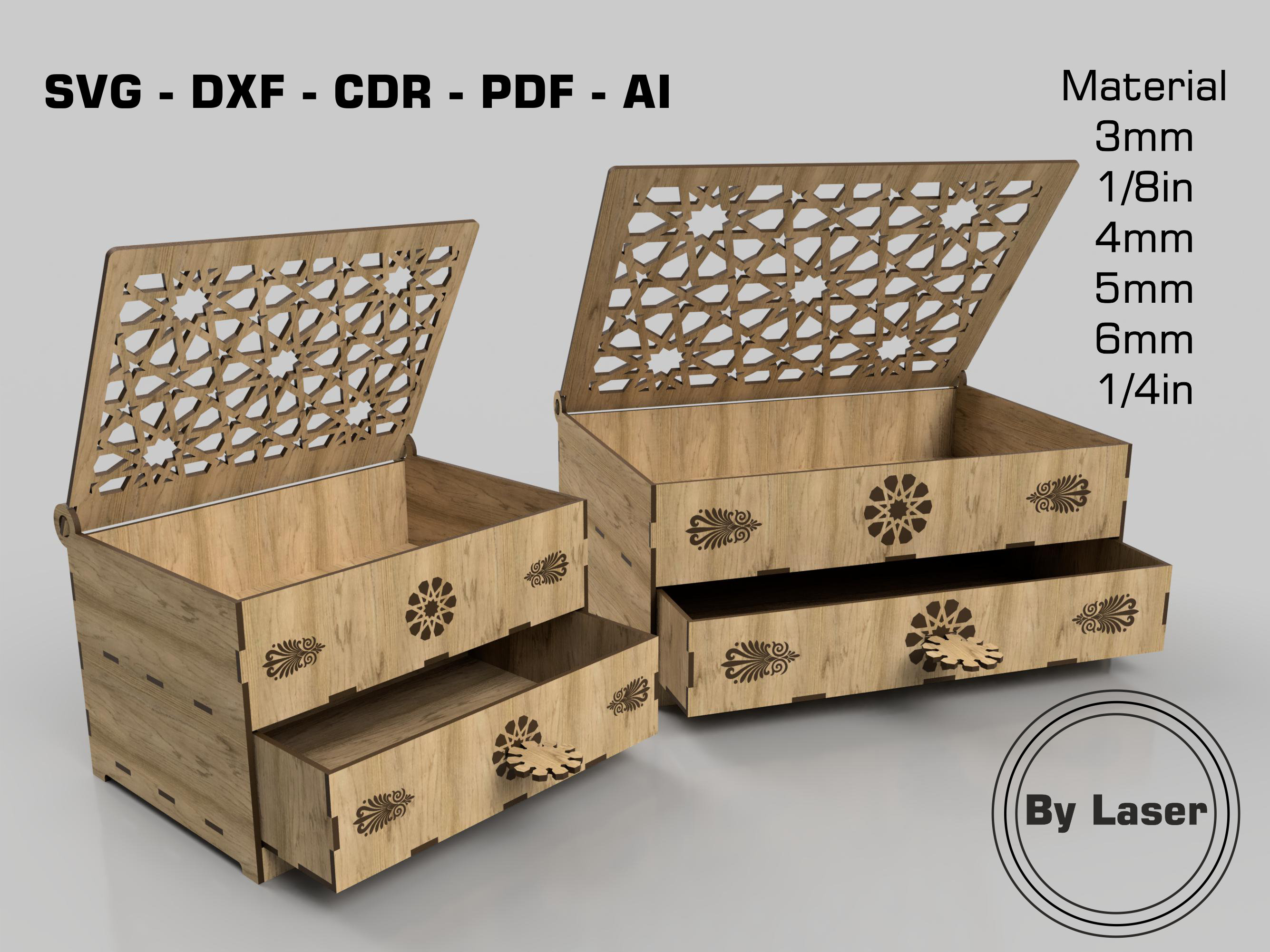 Laser Cut Chest of Drawers Box Files , Wooden Jewelry Box, Desktop ...