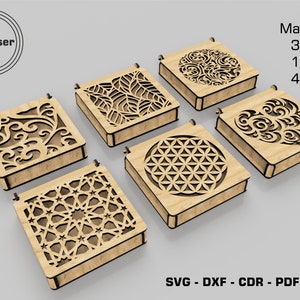 Decorative Wooden Gift box Laser Cut - Flip Up Lid Storage Box - 3 Different Material Thickness - Laser Cutting Files Glowforge SVG