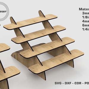Archivos cortados por láser para expositores de manualidades - Soporte para cupcakes - Expositor portátil de 4 tamaños diferentes - Glowforge SVG DXF EPS