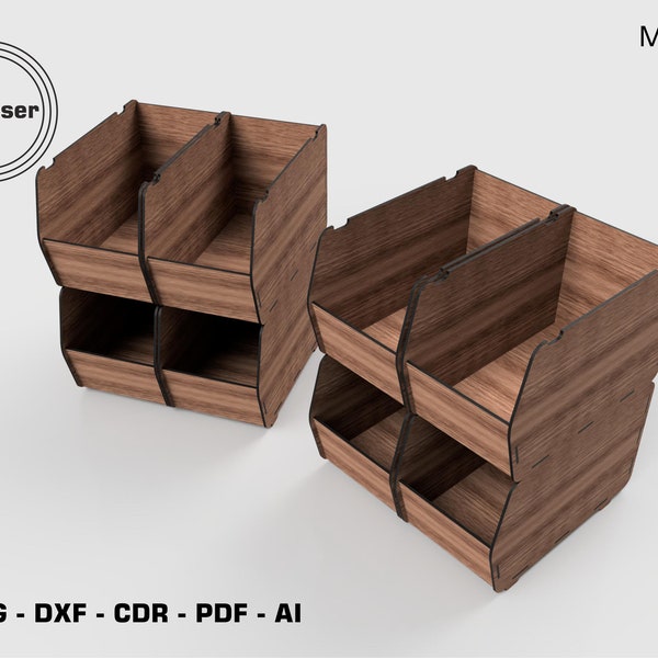 Holz Desktop Organizer Aufbewahrungsbehälter Box, Laser Cut Dateien, stapelbare Box, Vektordateien, Glowforge