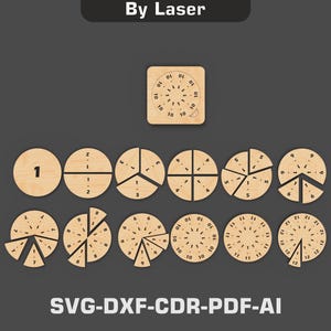 Montessori Bruchteile Spielzeug SVG, Laser Cut Files, Holzspielzeug, Glowforge, PDF DXF, digitaler Download