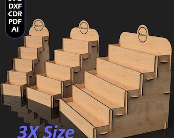 Laser Cut 5 Layer Display Stand Files, Wooden Retail Counter Stands, Display Shelf SVG