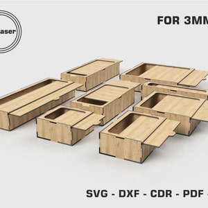 Boîtes avec couvercle coulissant, 8 boîtes de rangement de tailles différentes, pour matériau de 3 mm, fichier découpé au laser Svg, Dxf Glowforge image 4