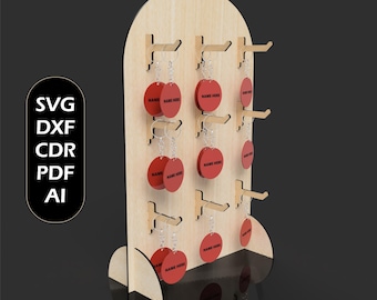 Archivos de expositor de llaveros cortados con láser, para puestos de mercado, Glowforge SVG DXF PDF