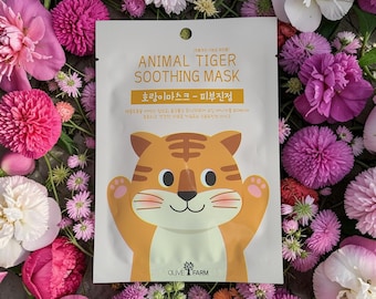 Korean Tiger Cica Mask for Redness Relief, Anti-Aging Soothing Sheet Mask with Aloe, Chamomile, K-Beauty Hydrating Mask 5 Masks