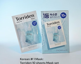Mascarilla facial Torriden DIVE-IN de ácido hialurónico de bajo peso molecular, 10 unidades, mascarilla de belleza coreana para una hidratación profunda y un efecto calmante, el producto más vendido en el cuidado de la piel coreano.