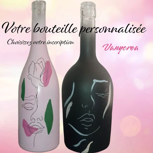 bouteille de vin en verre personnalisable bouteille personnalisée cadeau personnalisé décoration de table vase carafe peinte main objet déco