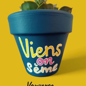 Vaso da fiori in terracotta dipinto a mano, vaso blu per piante, idea regalo, vaso per piante da interno/esterno, vaso decorato, vaso con messaggio
