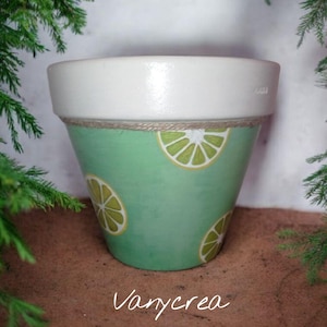 Grand pot de fleur en terre cuite argile peint main pot décoré recyclé, cache-pot, pot de plante, joli pot pot de fleur exterieur peint