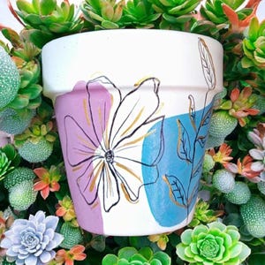 Pot de fleurs en terre cuite peint à la main Cache-pot pour plante pot jardin extérieur/intérieur pot décoré cadeau pot violet pot de plante