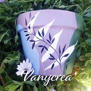 Großer, handbemalter Blumentopf für drinnen und draußen, recycelter Pflanztopf/Blumentopf mit Blumenmuster, Terrakottatopf, farbenfroher Blumentopf