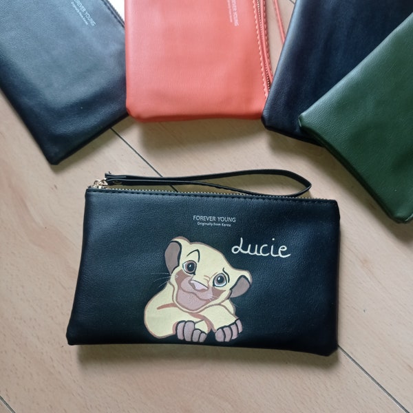 Pochette personnalisée peinte à la main en simili cuir Portefeuille sac à main Cadeau fête des mères Trousse de maquillage personnalisée