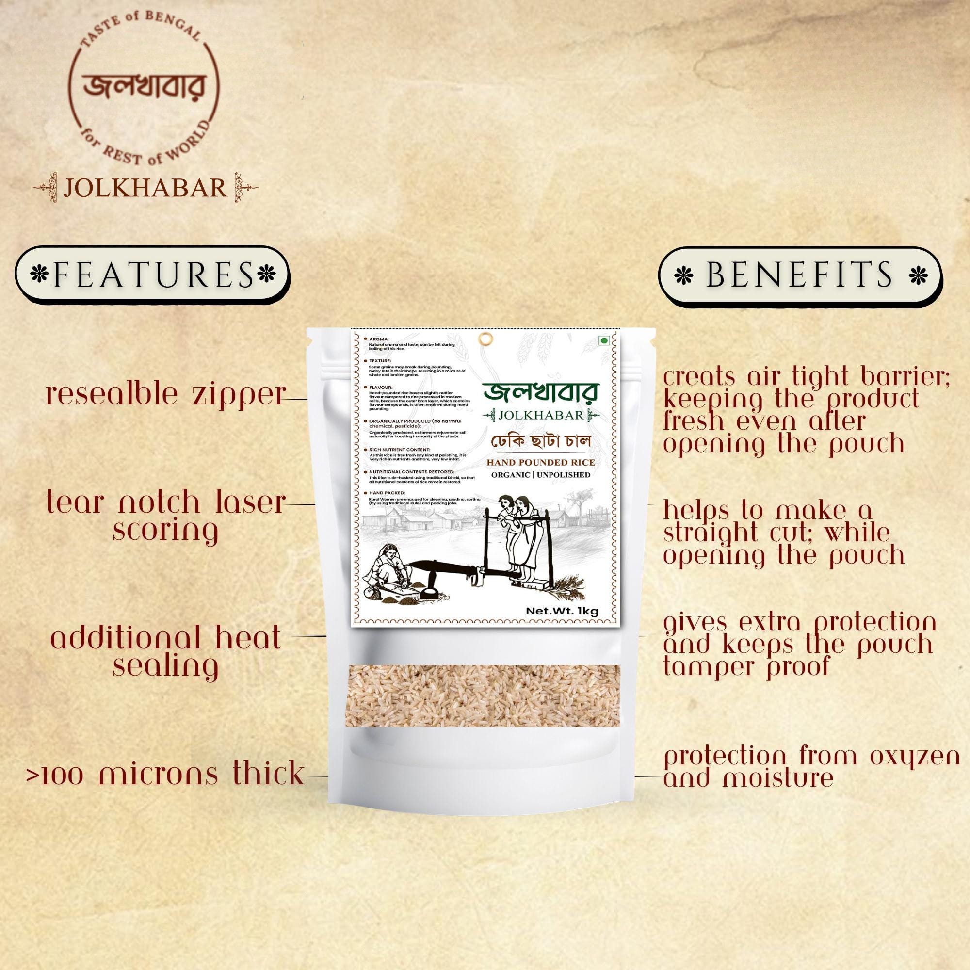DHEKI CHAL | Hand Pounded Rice 950g | Dheki Chata Chal From Bengal ...