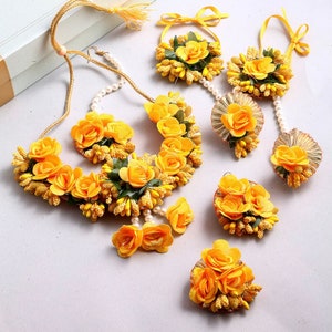 Yellow Floral Jewelry Set: Haldi Mehndi Wedding Accessories