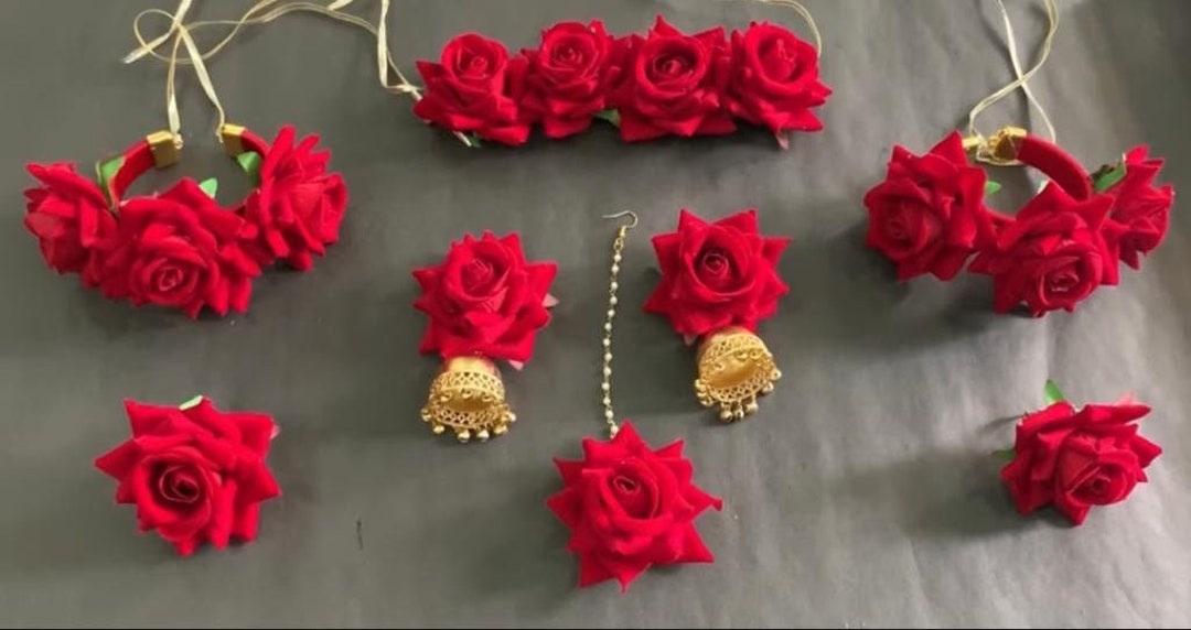 Bridal Flower Jewelry Set/ Women Rose Jewelry/ Haldimehndi Jewelry/ Babyshower Jewelry/ Gift