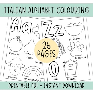 Páginas para colorear e imprimir del alfabeto italiano. Aprende italiano, recurso educativo, planificación de clases, educación en casa, preescolar.