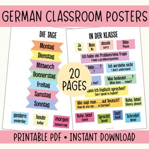 Poster per l'apprendimento della lingua tedesca: decorazioni per l'aula (download digitale)