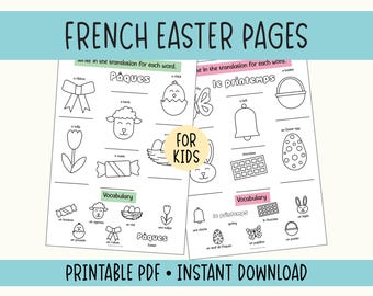 French Easter Activities for Kids | Printable Vocabulary Worksheets | Spring Language Learning