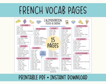 French Vocabulary Pages Printable. Learn French educational resource for teachers and home learning.