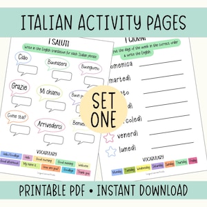 Italiano per bambini: schede di attività bilingue inglese-italiano (schede di lavoro PDF stampabili)