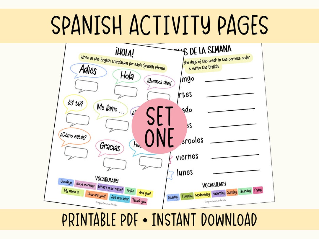 Spanish Printable Activity Sheets for Kids for Home Learning and School ...