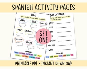 Spanish Printable Activity Sheets for Kids for home learning and school