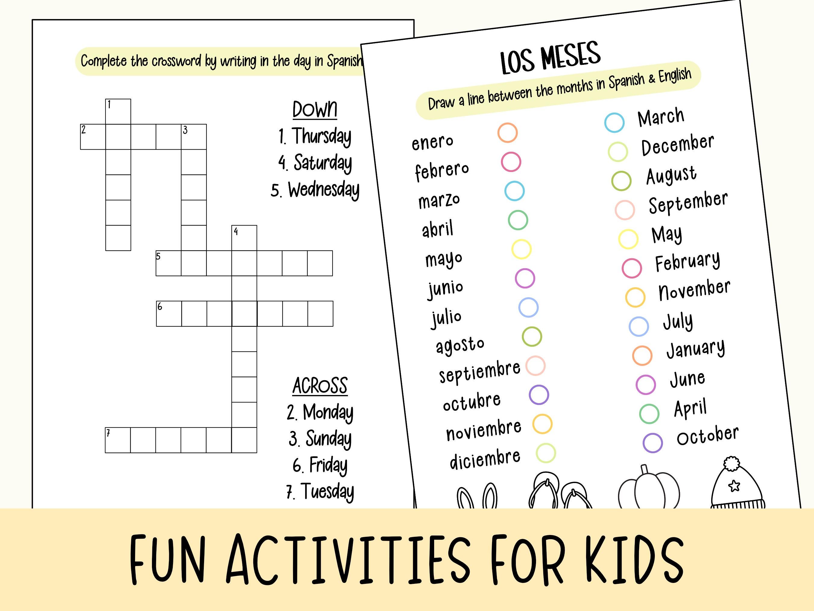 Spanish Printable Activity Sheets for Kids for Home Learning and School ...