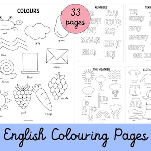 English Colouring Pages: Vocabulary ESL Learning (33 Sheets)