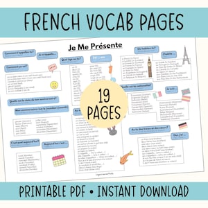 Schede di vocabolario francese: esercizi di conversazione e scrittura (19 pagine)