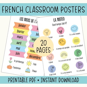20 French Language Posters and Flashcards Printable. Bilingual Education.
