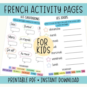 Fichas de actividades en francés para niños: Aprendizaje para principiantes (Descarga digital)