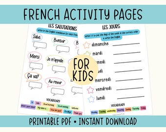 French Activity Sheets for Kids: Beginner Learning (Digital Download)