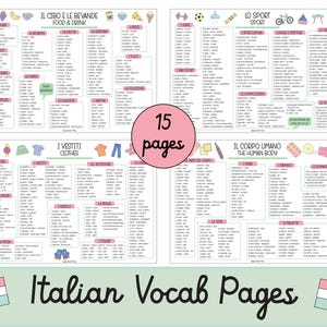 Italian Vocabulary Pages Printable. Learn Italian educational resource for teachers and home learning.