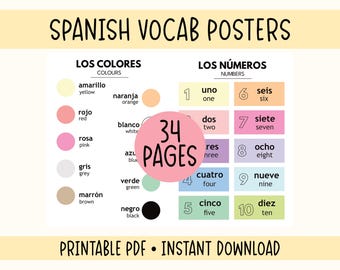 Spanish Learning Posters & Flashcards, Bilingual Classroom Homeschool (Printable PDF)