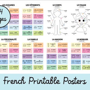 Französische Poster Sprachen und Karteikarten zum Ausdrucken. Lernen Sie Vokabel-Lernmaterial für das Lernen von Dekor und das Lernen zu Hause im Klassenzimmer.