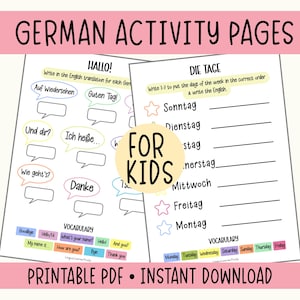 German Activity Sheets for Kids: Beginner Learning (Digital Download)