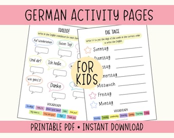 Fichas de actividades en alemán para niños: Aprendizaje para principiantes (Descarga digital)