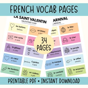 French Vocabulary Posters & Flashcards: Language Learning (Digital Download)