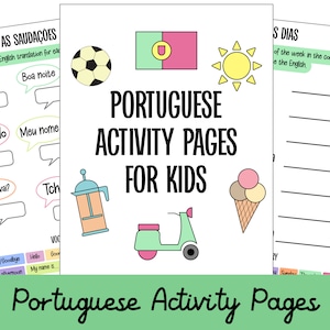 Portugese afdrukbare activiteitenbladen voor kinderen voor thuisonderwijs en school. Educatief hulpmiddel, thuisonderwijs, tweetalig onderwijs