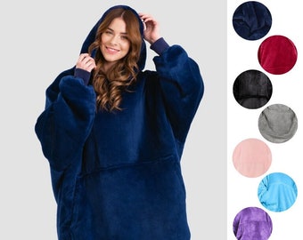 Oversized Blanket Hoodie | Hooded Blanket, Giant Sherpa Lined Hoodie, Soft Reversible Blanket Pullover | Birthday Gift For Her & Him