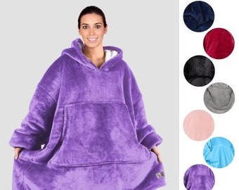 Oversized Blanket Hoodie UK | Large Hooded Blanket Sherpa Lined Reversible Giant Hoodie | Warm Oodie Valentines Gift For Her & Him